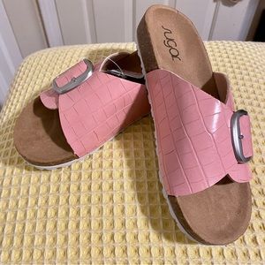 Sugar Pink Croc Zesty Cork Sole Buckle Slides Size 7